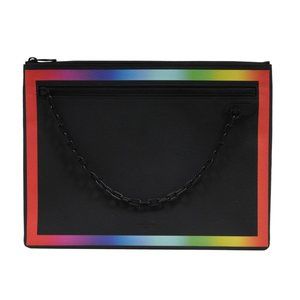Louis Vuitton Pochette Bag Black Taiga Leather Rainbow Travel Clutch Pouch